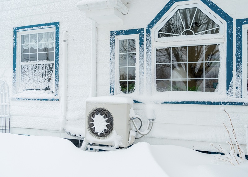 Heat pumps winter snow Massachusetts
