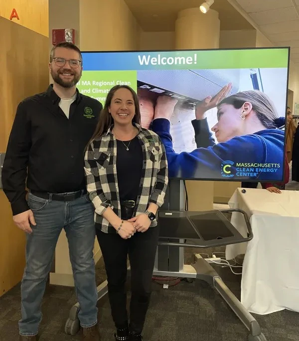 Brie Minarik and Luke Rivers of HomeWorks Energy accept a 2026 Climate-Critical Workforce Grant from MassCEC