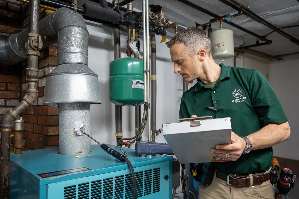 HomeWorks Specialist Checks heating and cooling system during an assessment
